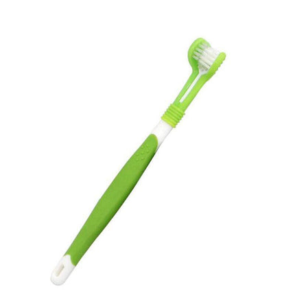 Three Sided Dog Toothbrush Pet Cat Teeth Cleaning Tool Oral Mouth Care Soft Bristle - Dark Green.