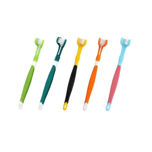 Three Sided Dog Toothbrush Pet Cat Teeth Cleaning Tool Oral Mouth Care Soft Bristle - Orange.