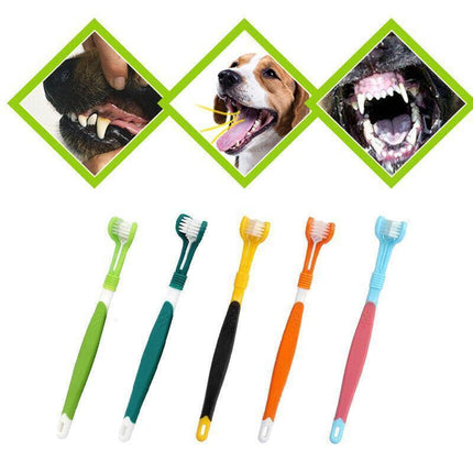 Three Sided Dog Toothbrush Pet Cat Teeth Cleaning Tool Oral Mouth Care Soft Bristle - Orange.