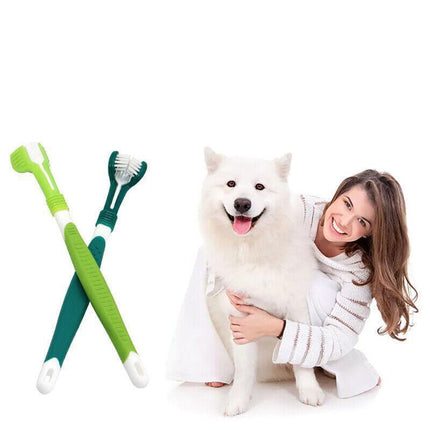 Three Sided Dog Toothbrush Pet Cat Teeth Cleaning Tool Oral Mouth Care Soft Bristle - Orange.