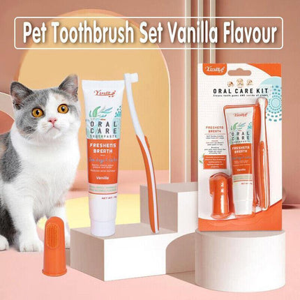 Pet Toothbrush Toothpaste Set for Cats and Dogs Vanilla Flavor Oral Care Kit.