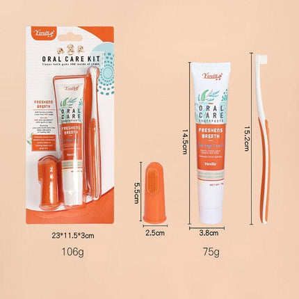 Pet Toothbrush Toothpaste Set for Cats and Dogs Vanilla Flavor Oral Care Kit.