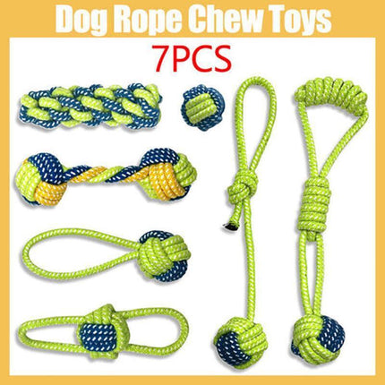 7PCS Dog Rope Chew Toys Set Cotton Knot Balls Puppy Teething Tug Training Toy.