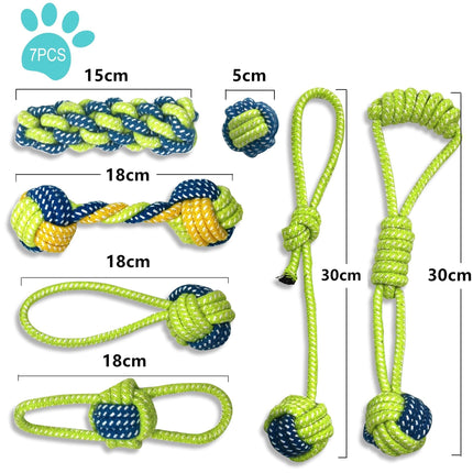 7PCS Dog Rope Chew Toys Set Cotton Knot Balls Puppy Teething Tug Training Toy.