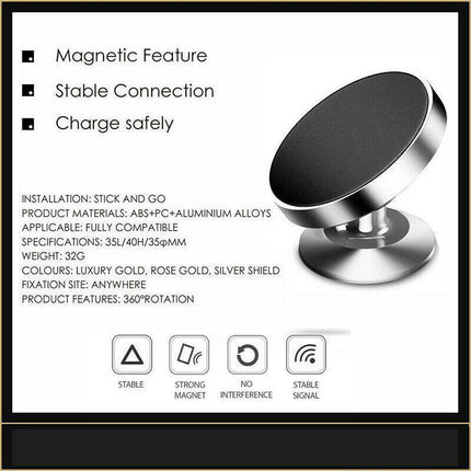 360-Degree Car Phone Holder Dashboard Mount Stand Cradle for Flat Surface - Black.