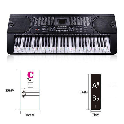 Transparent Keyboard Piano Stickers 88/61/54/49/37 Keys Sticker Note For Learner - Colourful.