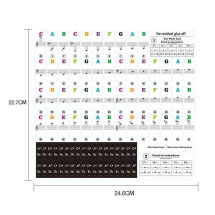 Transparent Keyboard Piano Stickers 88/61/54/49/37 Keys Sticker Note For Learner - Colourful.