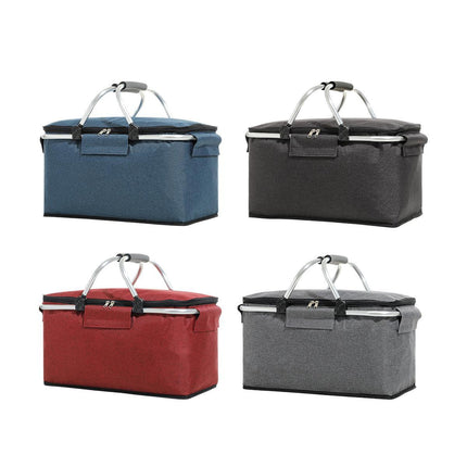 Folding Picnic Basket Insulated Cooler Bag Portable Outdoor Grocery Storage - Grey.