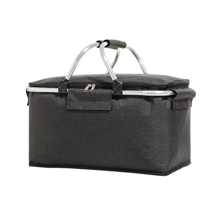 Folding Picnic Basket Insulated Cooler Bag Portable Outdoor Grocery Storage - Grey.