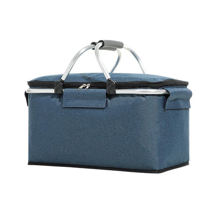 Folding Picnic Basket Insulated Cooler Bag Portable Outdoor Grocery Storage - Grey.