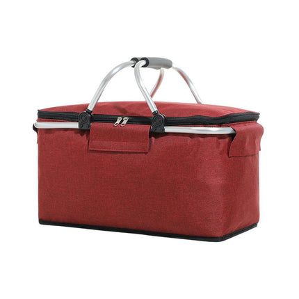Folding Picnic Basket Insulated Cooler Bag Portable Outdoor Grocery Storage - Grey.