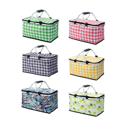 Foldable Picnic Basket Outdoor Camping Carrying Basket Portable Food Storage - Navy.