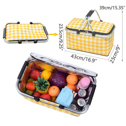 Foldable Picnic Basket Outdoor Camping Carrying Basket Portable Food Storage - Navy.