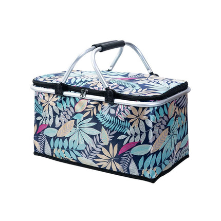 Foldable Picnic Basket Outdoor Camping Carrying Basket Portable Food Storage - Navy.