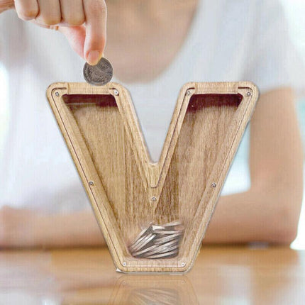 Wooden Piggy Bank Funny Letter or Guitar Coin Saving Money Box A–Z Gift Idea - I.