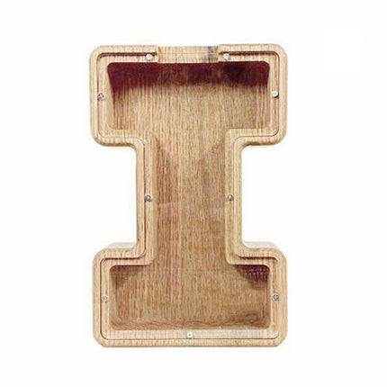 Wooden Piggy Bank Funny Letter or Guitar Coin Saving Money Box A–Z Gift Idea - I.