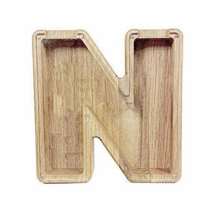 Wooden Piggy Bank Funny Letter or Guitar Coin Saving Money Box A–Z Gift Idea - I.