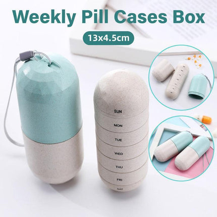 Sealed 7 Compartment Rotating Pill Box Weekly Travel Capsule Organizer Case.