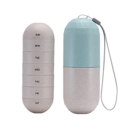 Sealed 7 Compartment Rotating Pill Box Weekly Travel Capsule Organizer Case.