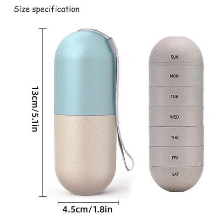 Sealed 7 Compartment Rotating Pill Box Weekly Travel Capsule Organizer Case.
