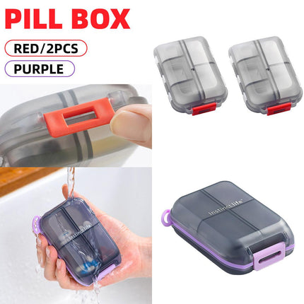 Small Pill Case Vitamin Holder Container 6/10Compartments Double Layer Holder - Purple-6 Grids.
