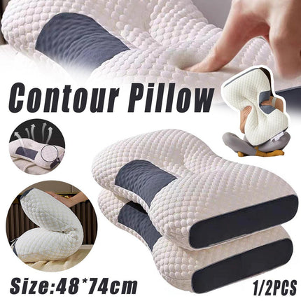 Ergonomic Contour Pillow Knitted Cotton Filling Neck Support for All Sleepers - 1PC.