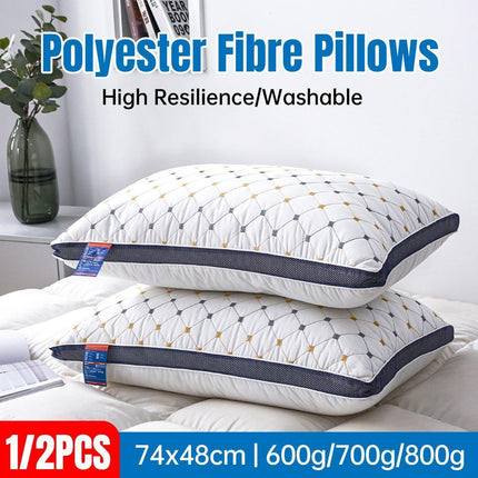 1/2PCS Hotel Style Polyester Fibre Pillow Washable High Rebound Support - 800g-2pcs.