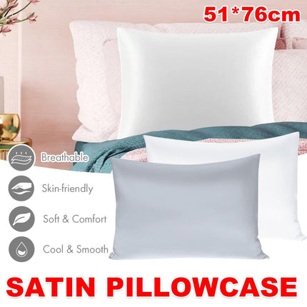 Silk Envelope Pillowcase Soft Satin Protective Cover for Bed Sleep Comfort - White.