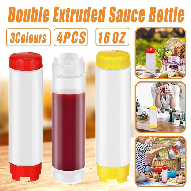 16oz Plastic Sauce Dispenser Bottles Large Capacity Double-ended Squeeze Bottles - Red.