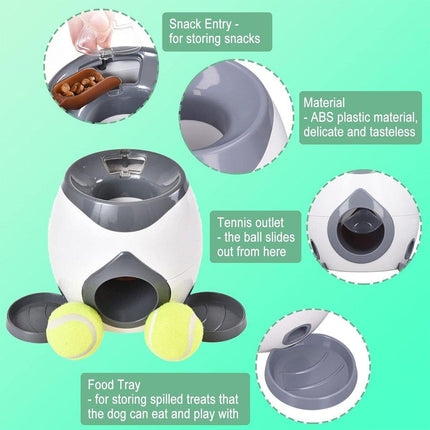 Interactive Dog Toy Tennis Feeder Machine for Training and Treat Rewards - Grey.