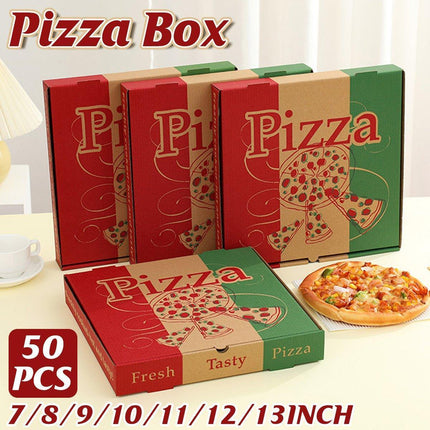 50pcs Pizza Packing Boxes Folding Box Durable Food Storage Containers Colourful - 11inch.