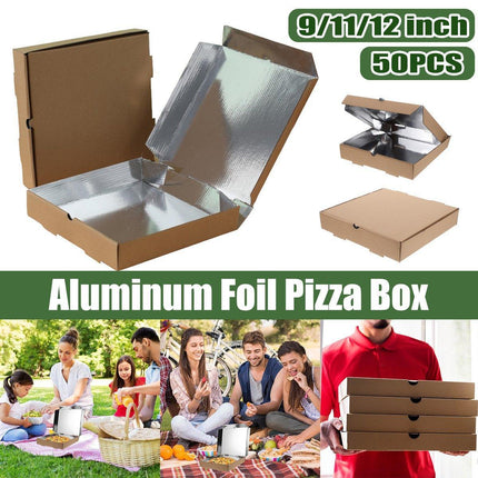 50pcs Aluminum Foil Pizza Packaging Paper Boxes Durable Food Storage Containers - 11inch.