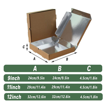 50pcs Aluminum Foil Pizza Packaging Paper Boxes Durable Food Storage Containers - 11inch.