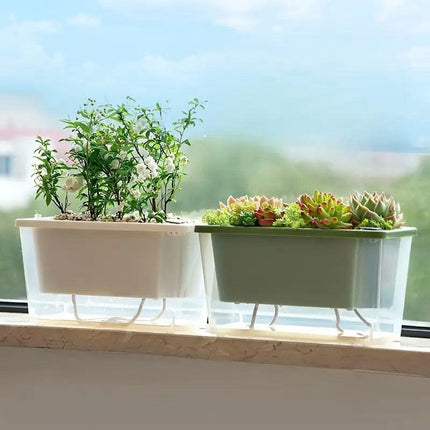 Balcony Vegetable Pot Planter Lazy Self Priming Flower Pot for Indoor Gardening - White.