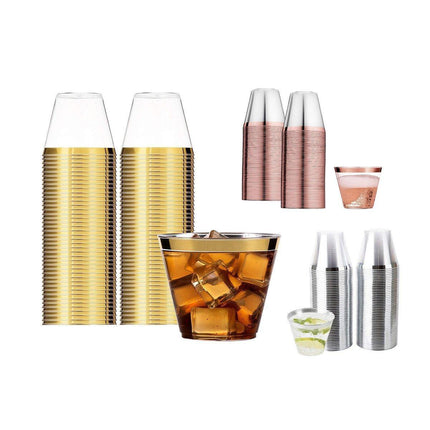 100pcs 9OZ Hot Gold Silver Plastic Wine Cup Western Food Cup Ice Cream - Gold.