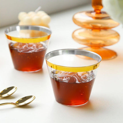 100pcs 9OZ Hot Gold Silver Plastic Wine Cup Western Food Cup Ice Cream - Silver.
