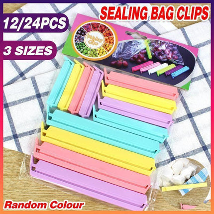 Plastic Sealing Bag Clip Sealer Clamp Kitchen Storage Food Snack Chips Seal Tool - 12PCS.