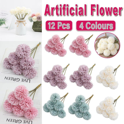12pcs Artificial Dandelion Fake Flower Simulation Arrangement Desktop Decoration - Pink.