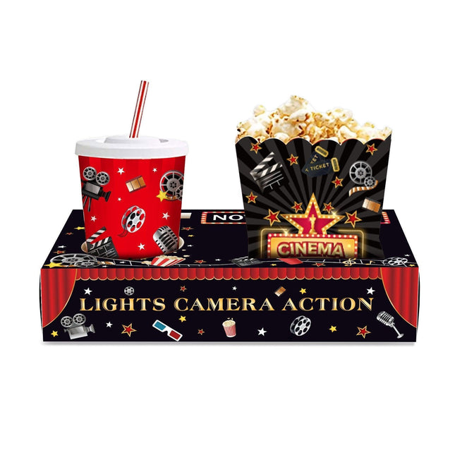 24 PCS Movie Night Snack Trays Popcorn Food Drink Holder Cinema Party Supplies - 24pcs-BM006.