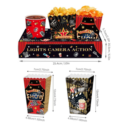 24 PCS Movie Night Snack Trays Popcorn Food Drink Holder Cinema Party Supplies - 24pcs-BM006.