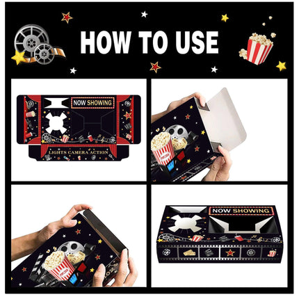 24 PCS Movie Night Snack Trays Popcorn Food Drink Holder Cinema Party Supplies - 24pcs-BM006.