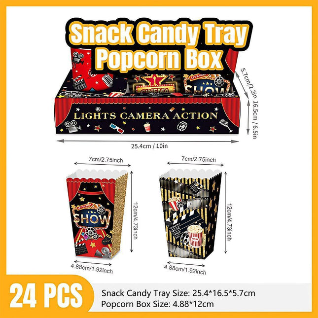 24 PCS Movie Night Snack Trays Popcorn Food Drink Holder Cinema Party Supplies - 24pcs-KY001.