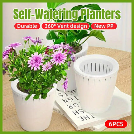 6pcs Self Watering Flowerpot Breathable Planter Indoor Outdoor Garden Basin.