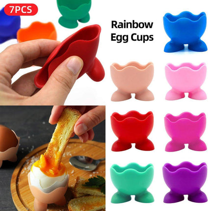7PCS Breakfast Serving Cups Holders Set Boiled Egg Kitchen Silicone Egg Cup.