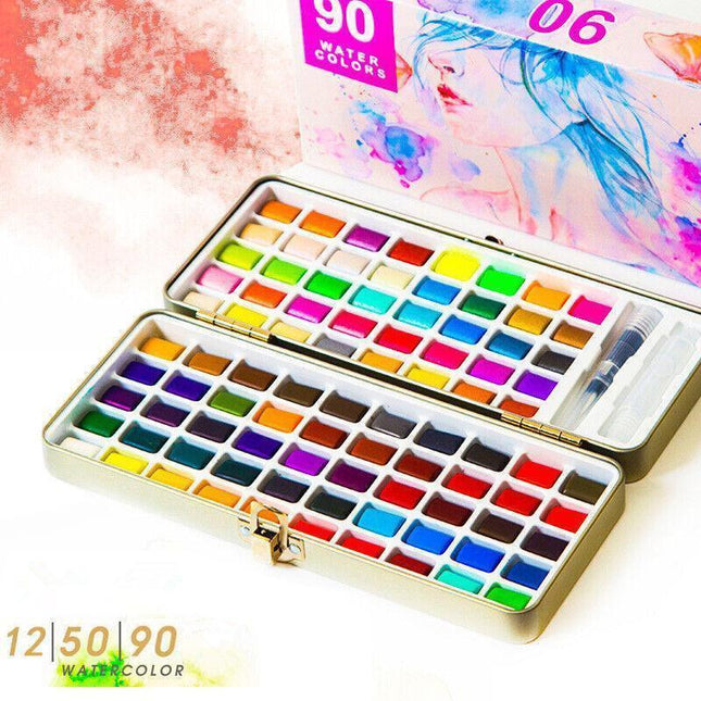 12-90 Watercolour Paint Set With Brush Painting Water Colour Kits - 50 Colours.