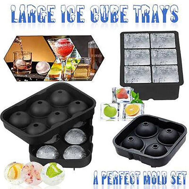 Large Ice Cube Tray Ball Maker Big Silicone Mold Sphere Whiskey Round Mould - Square 6 grid.