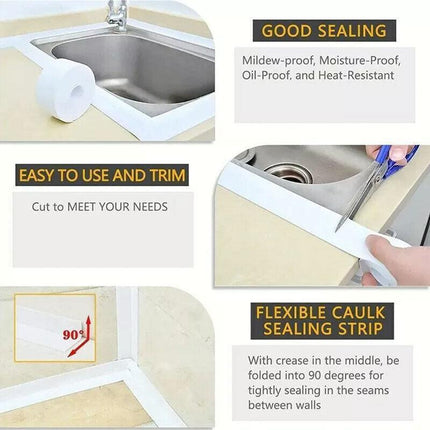 Kitchen Bathroom Sink Sealing Strip Waterproof Tape 3.2M White Easy to Clean White - 38mm*3.2m.