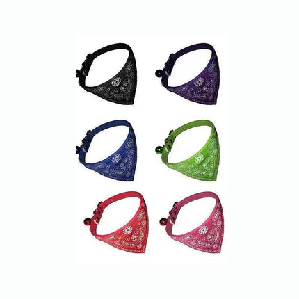 Adjustable Bandana Collar with Bell for Small Dogs and Cats Triangle Scarf Style - Red.