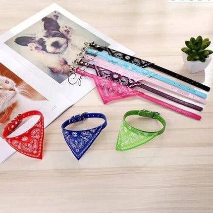 Adjustable Bandana Collar with Bell for Small Dogs and Cats Triangle Scarf Style - Red.