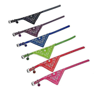 Adjustable Bandana Collar with Bell for Small Dogs and Cats Triangle Scarf Style - Red.